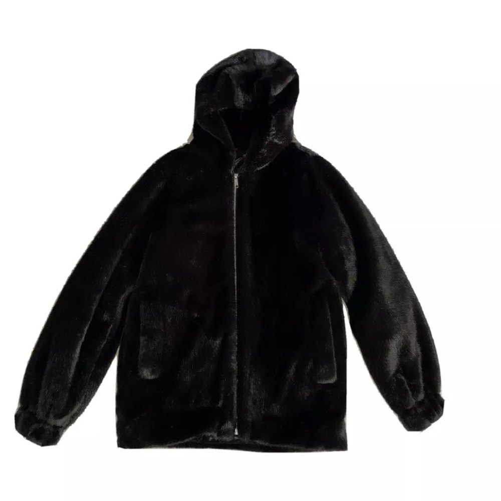 Helmet Lang Oversized Faux Fur Jacket in Black Size Small